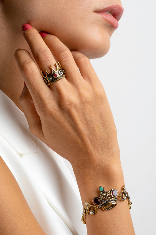 Bracciale Corona - Gioielleria Artigianale in Ottone Bagnato in Oro (Codice: BR CORONA)