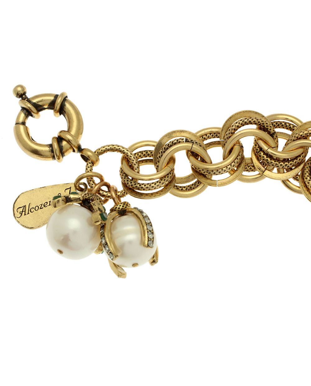 Bracciale 2 Perle - Bracciale Artigianale in Ottone Dorato con Perle e Strass (Codice: BR 2P)