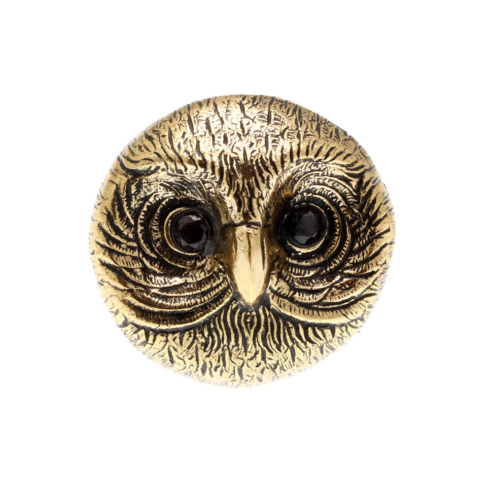 Anello Gufo Tondo - Gioiello Artigianale in Ottone Dorato con Occhi di Zaffiro (Codice: AN GFO 01)