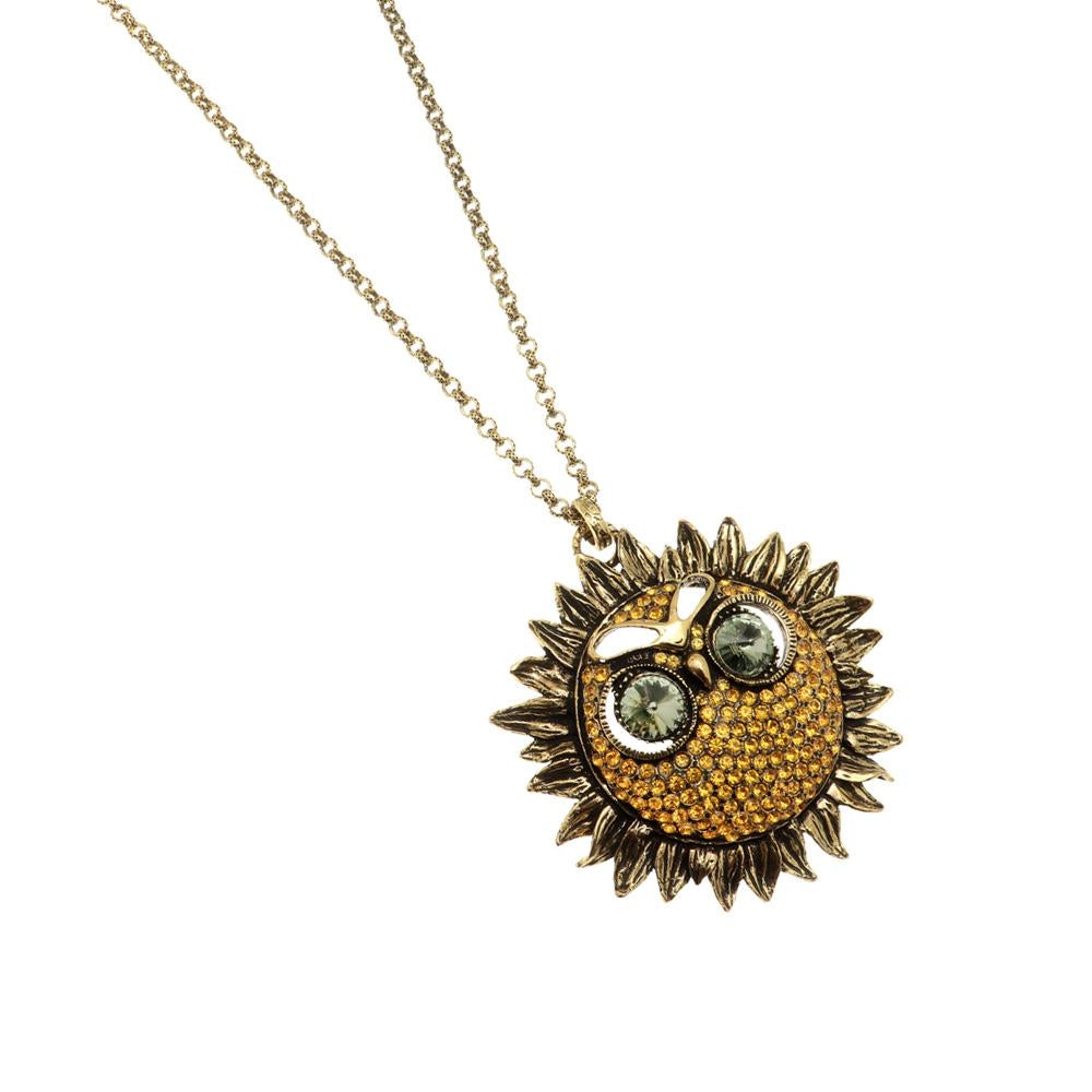 Collana Gufo in Ottone Dorato con Topazi e Occhi di Cristallo (Codice: CO GU 02)