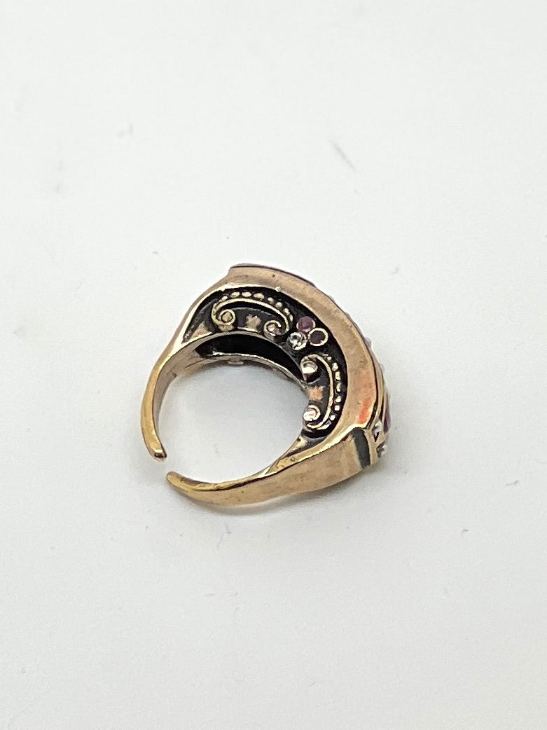 Anello Rinascimento - Anello Artigianale in Ottone Dorato con Rubini, Perline e Swarovski (Codice: AN RN 01)