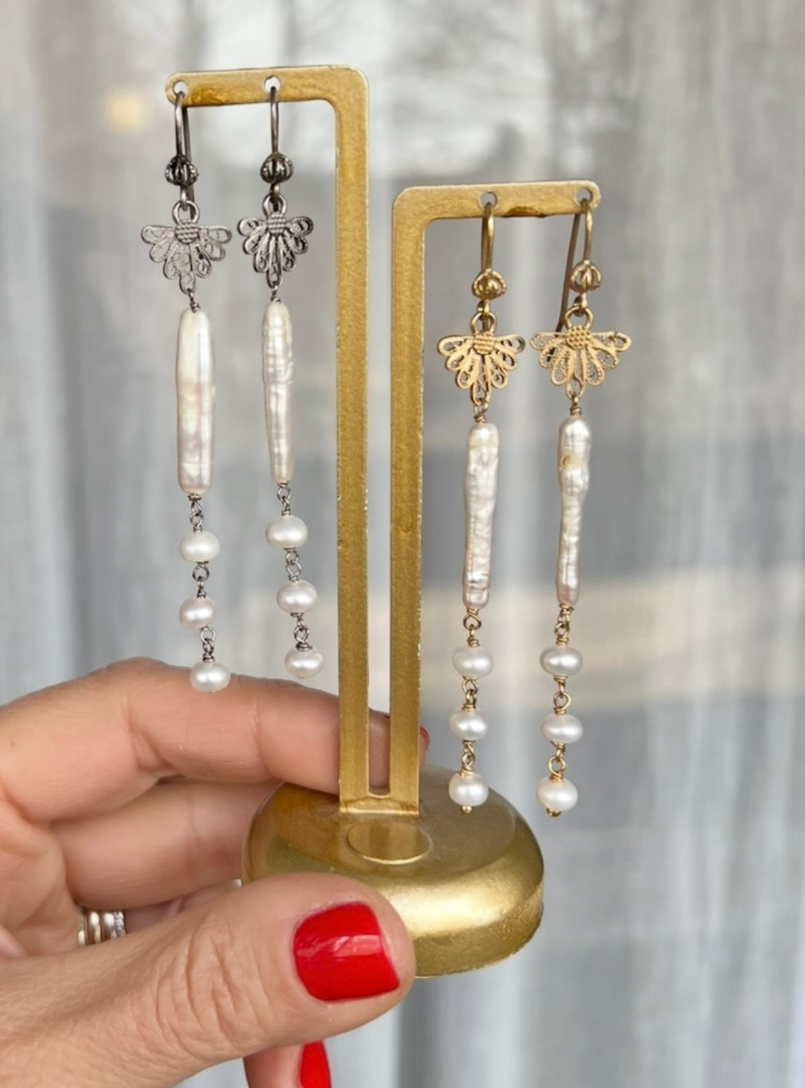 Orecchini con Perle Scaramazze e Filigrana d’Argento 925 - Eleganza e Raffinatezza Artigianale (Codice: OE PSF 01)