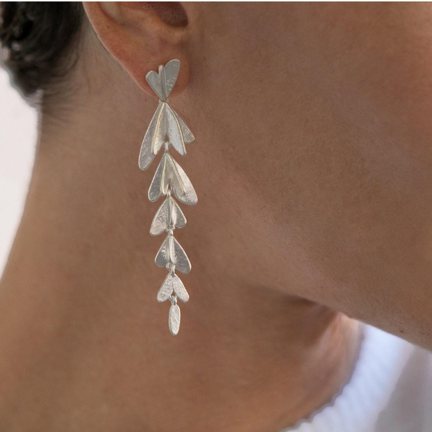 Orecchini Pendenti Foglia in Argento