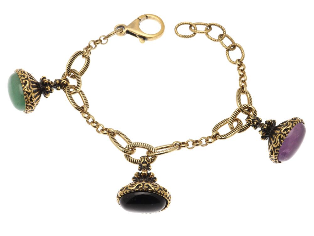Bracciale 3 Sigilli - Bracciale Artigianale in Ottone Dorato con Ametista, Onice e Avventurina (Codice: BR 3S)