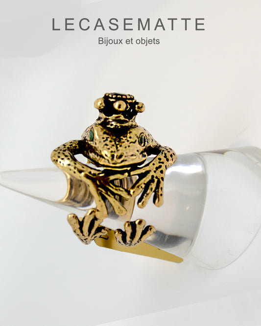 Anello Principe Ranocchio - Anello in Ottone Dorato con Radice di Smeraldo e Granato (Codice: AN PR 01)