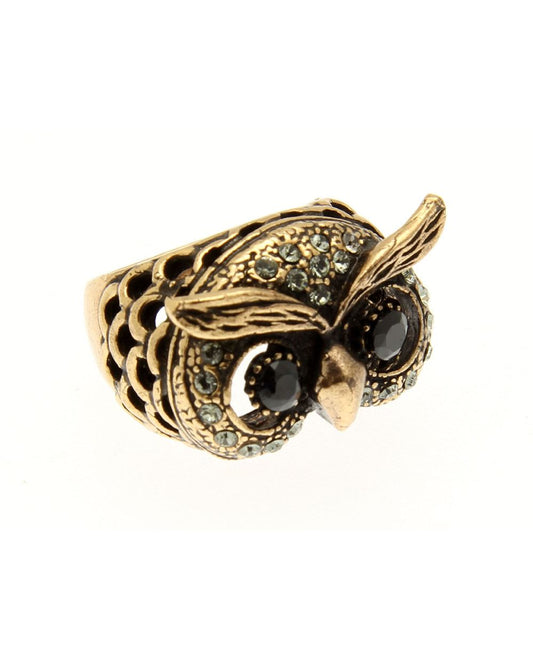 Anello Gufo con Occhi di Zaffiro - Gioiello Artigianale in Ottone Dorato (Codice: AN GFO 02)