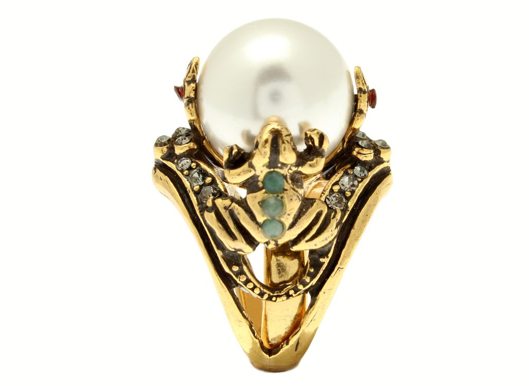 Anello Pearl - Anello in Ottone Dorato con Perla Coltivata e Dettagli in Swarovski e Smeraldi (Codice: AN P 02)