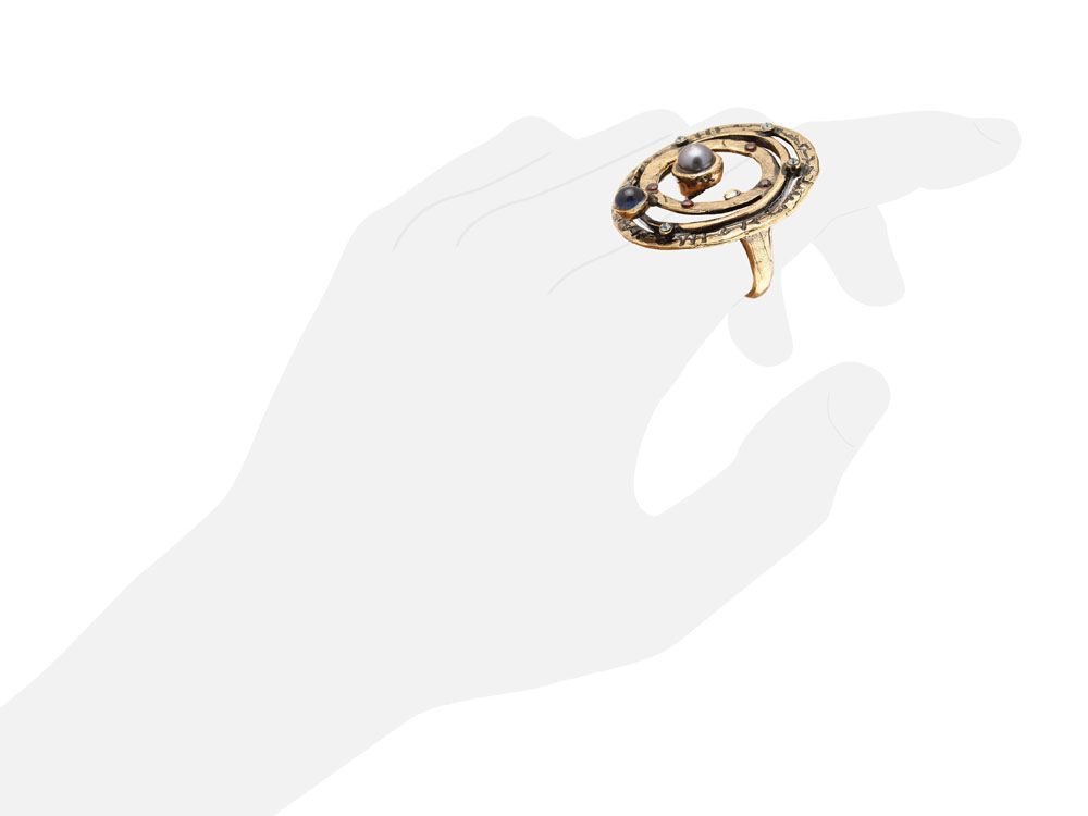 Anello Galassia - Gioiello Artigianale con Cerchi Concentrici e Perla Grigia (Codice: AN GAL 01)