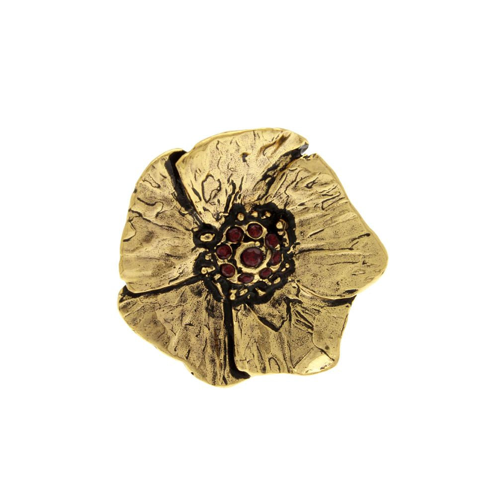 Anello Papavero - Anello in Ottone Placcato Oro con Granato (Codice: AN P 01)