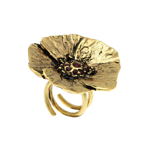 Anello Papavero - Anello in Ottone Placcato Oro con Granato (Codice: AN P 01)